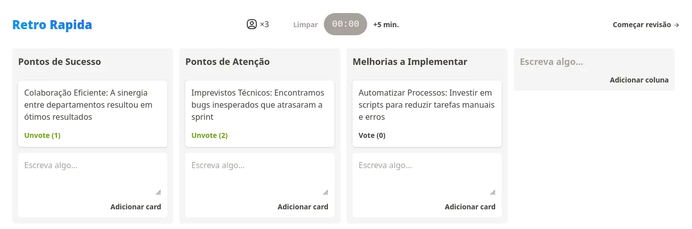 Screenshot of a sample board on Hindsight.